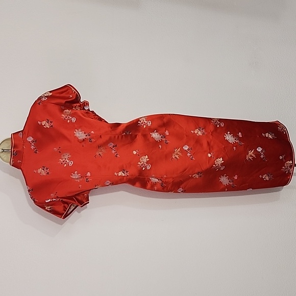 Vintage Dress Chinese Asian Qipao Cheongsam Satin Side Slit Red Size M - Picture 13 of 17